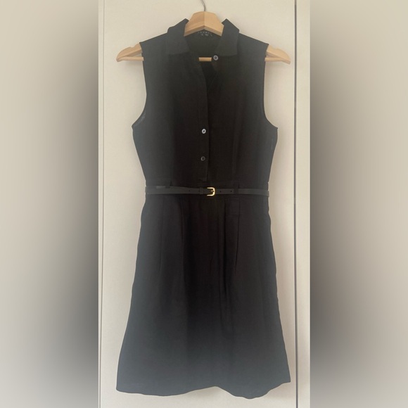 Theory Dresses & Skirts - Theory Sleeveless Collared Belted Linen Mini Dress Summer | Size 2 | Black